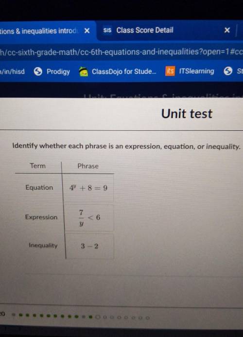 Identify whether each phrase is an expression equation inequality​
