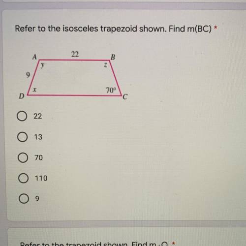 Refer to the isosceles trapezoid shown. Find m(BC)