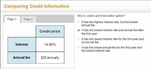 Comparing Credit Information

Page 1:Page 2:Why is credit card A the better option?a. It has the h