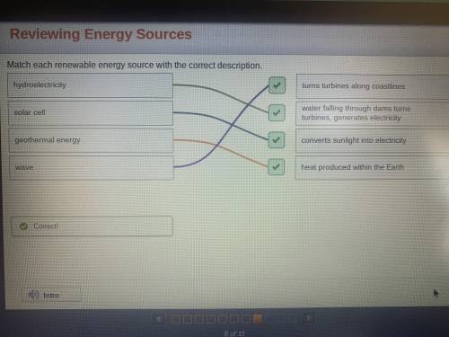 renewing energy sources. match each renewable energy source with the correct description. (the answ