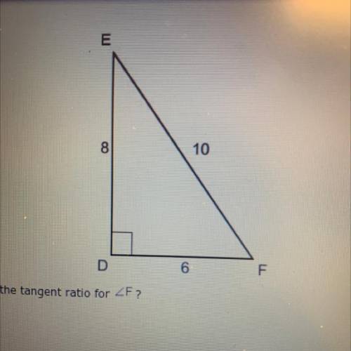 What is the tangent ratio for angle f?