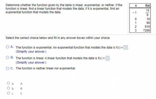 Determine whether the function given by the table is linear, exponential, or

neither. If the func