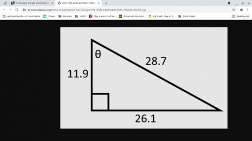 In the right triangle shown below, what is the sine of angle θ?

A.1.100B.0.414C.2.191D.0.909