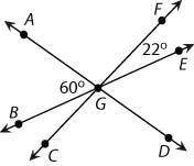 This figure shows 3 intersecting lines.

What is the measure of ∠CGD ?
A 
68°
B 
82°
C 
90°
D 
98°