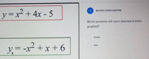 MULTIPLE CHOICE QUESTION Parabola: y = x2 + 4x - 5 Which parabola will open downward when graphed?