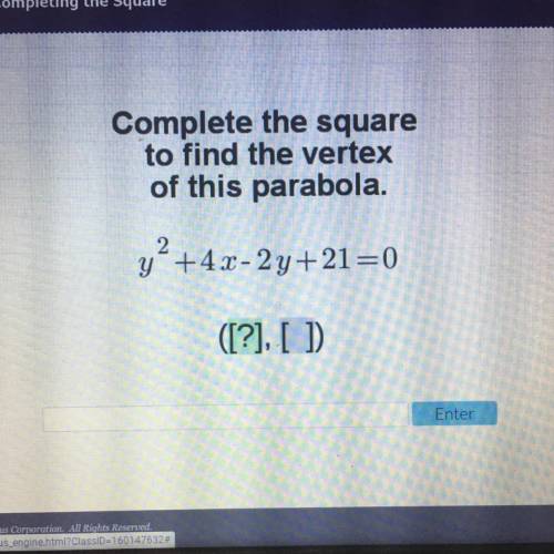 Complete the square to find the vertex of this parabola. Please help quick!