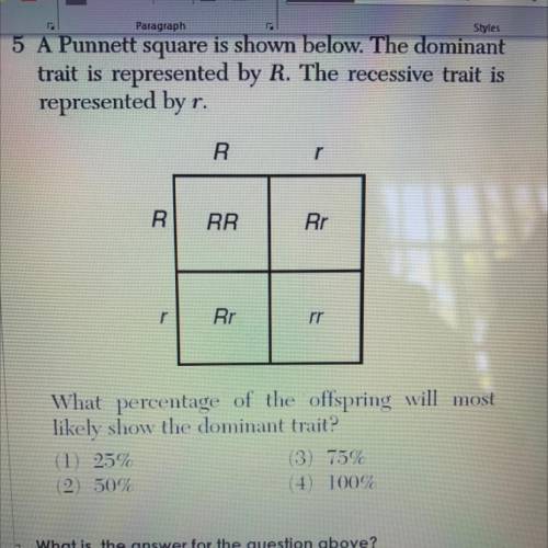 5 A Punnett square is shown below. The domin

trait is represented by R. The recessive trait is
re