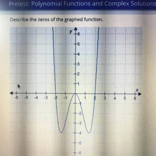 Describe the zeros of the graphed function.

ОА
The function has three distinct real zeros.
ОВ.
Th