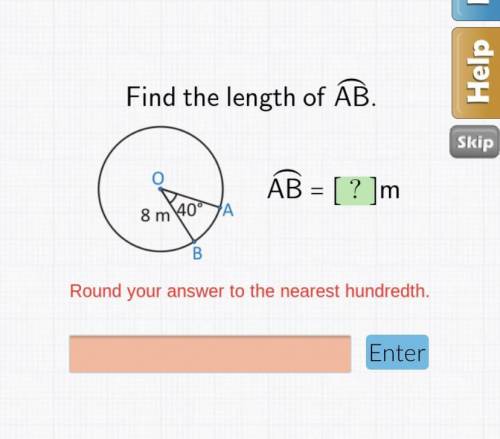Find the length of arc AB. 40 degree arc