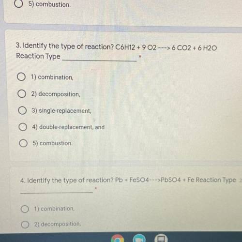 Identify the type of reaction?
C6H12 + 9 O2 —> 6 CO2 + 6 H2O