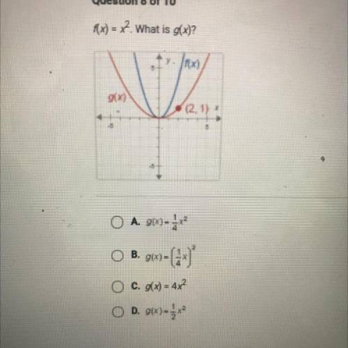 F(x) = x2 What is g(x)?

um
g(x)
(2.1)
OB. 9x)-
O A.9)
960-G3*
O c. g(x) = 4x²
O D. 9(x) = /