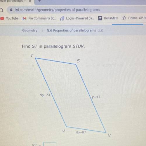 Find ST in parallelogram