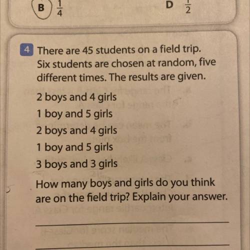 There are 45 students on a field trip.

Six students are chosen at random, five
different times. T