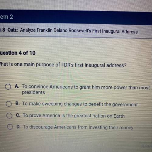 What is one main purpose of FDR's first inaugural address?