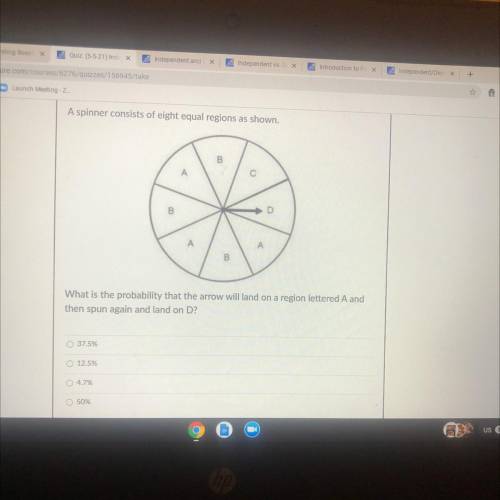 PLEASE HELP ME IM BEGGINGG

A spinner consists of eight equal regions as shown.
What is the probab
