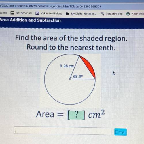Find the area of the shaded region.
Round to the nearest tenth.