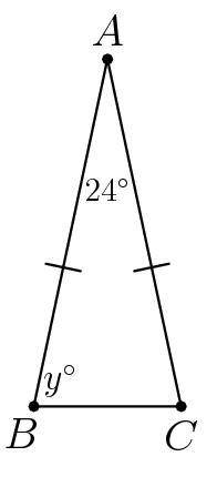 In the diagram below, $\angle BAC=24^\circ$ and $AB=AC$.

If $\angle ABC=y^\circ$, what is the val