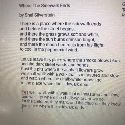 In “Where The SIdewalk Ends” Shel Silverstein presents an extended metaphor involving “The Sidewalk