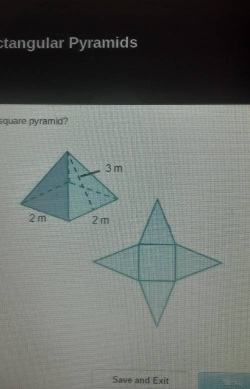 What is the surface area of the square pyramid? 3 m 2 m 2 m​
