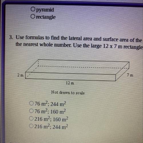 use the formulas to find the lateral and surface area of the given prism. round your answer to the