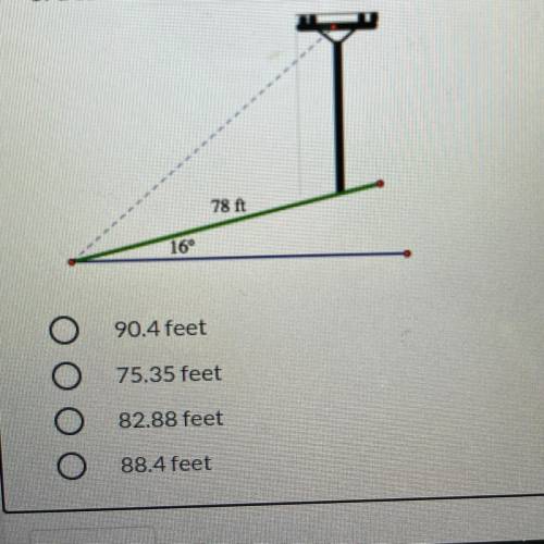 A vertical pole 29 feet tall stands on a hill that makes an angle of 16 degrees with the horizontal