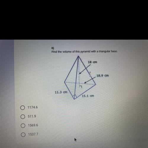 Find the volume of this pyramid with a triangular base.