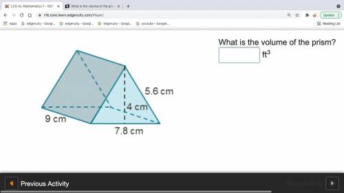 What is the volume of the prism?
ft3