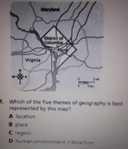 Which five themes of geography is best represented by this map?​