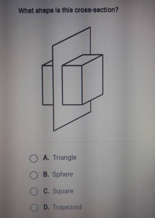 What shape is this cross-section?

O A. Triangle O B. Sphere O C. Square O D. Trapezoid​