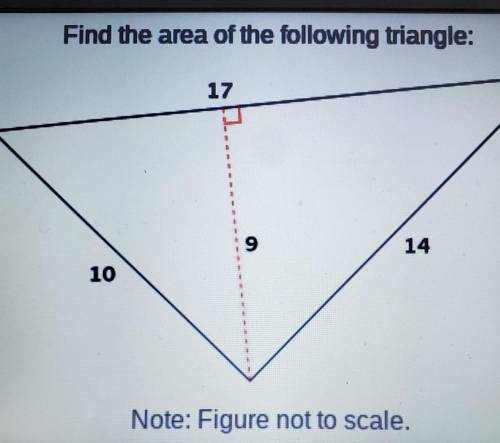 Find the area of the following triangle: 17 9 14 10 Note: Figure not to scale.​