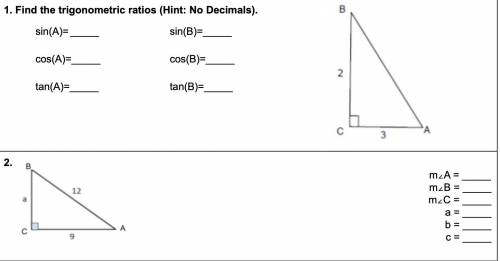 Find the trigonometric ratios ( No Decimals).
Help!!