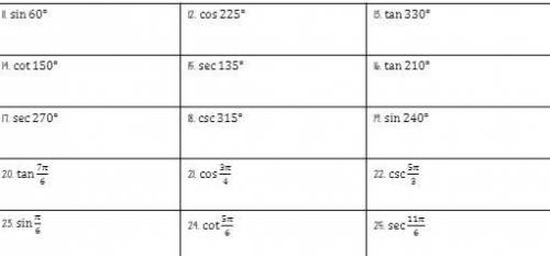 Find the exact value for each trigonometric functions.