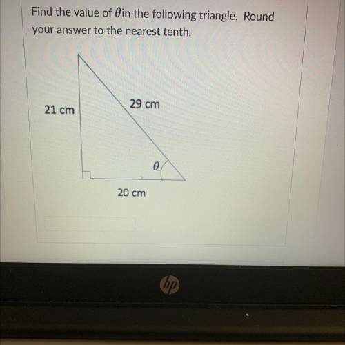 Find the value of 0 in the following triangle . Round your answer to the nearest tenth