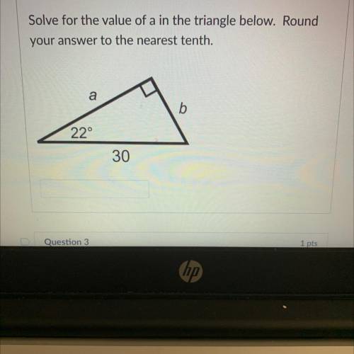 Solve for the value of a in the triangle below. Round your answer to the nearest tenth