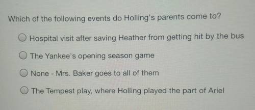 Which of the following events do Holling's parents come to?

-Hospital Visit after saving Heather