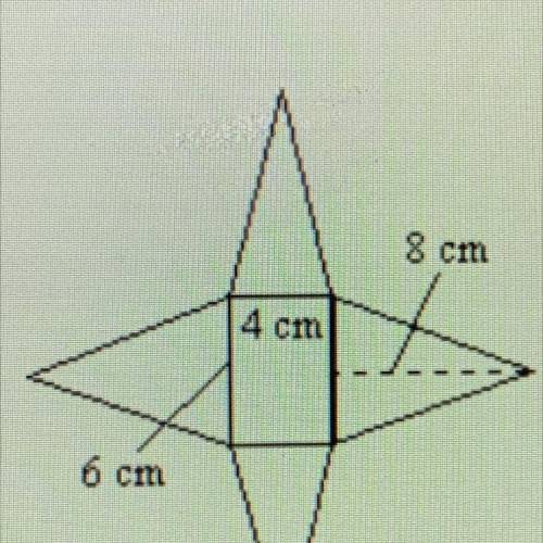 *

1 point
#3) Find the SURFACE AREA of the figure below:
8 cm
4 cm
6 cm
96 square cm