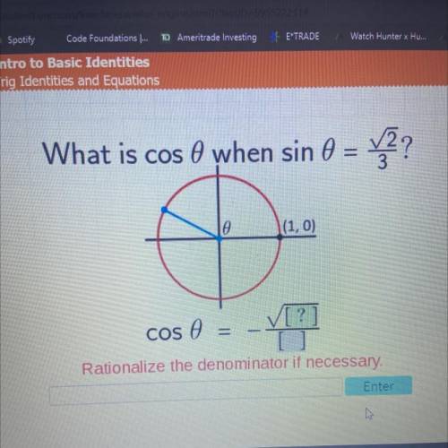 What is cos 0 when sin 0 = square root of 2 divided by 3?