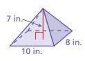 Determine the volume of this rectangular pyramid.

Group of answer choices
93.34in3
186.67in3
560i