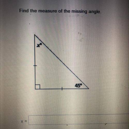 PLEASE HELP!
Find the measure of the missing angle.