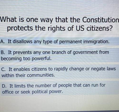 What is one way that the constitution protects the rights of us citizens ​