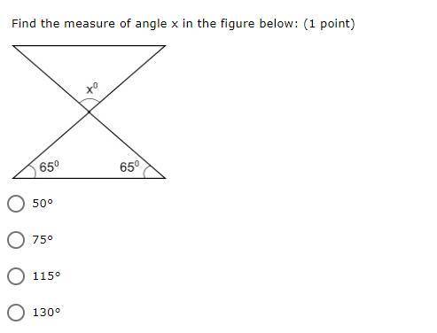 Find the measure of angle x in the figure below:

BRAINLIEST PLEASE HELP SHOW WORK AN WILL MAKE BR