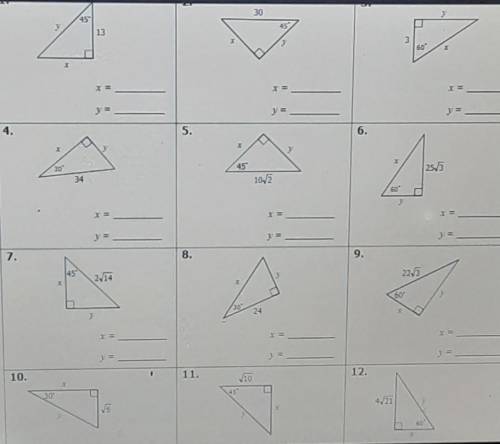 Unit 8 Right Triangles & trigonometry Homework 2: Special Right Triangles Find X and Y ​