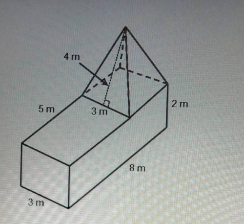 The solid below was created by connecting a rectangle prism and a square pyramid. What is the surfa
