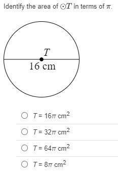 Identify the area of ⊙T in terms of π.