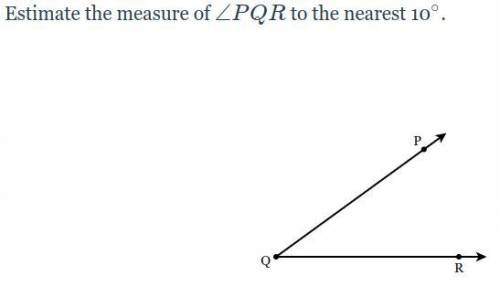 Estimate the measure of \angle PQR∠PQR to the nearest 10 degree