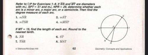 Refer to OP for Exercises 1-8. If SN and MT are diameters with m/ SPT 51 and m/ NPR 29, determine w