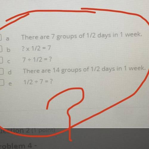 Okay I really need some one to help me ASAP!

How many groups of 1/2 days are in one week? Right a