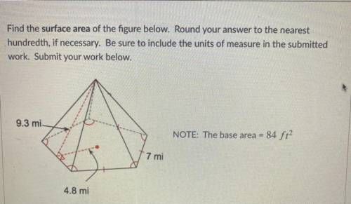 FIND THE SURFACE AREA OF THE FIGURE BELOW, PLEASE HELP AND SHOW WORK