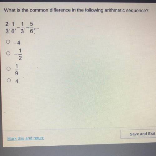 ASAP PLEASE HELP

What is the common difference in the following arithmetic sequence?
2/3, 1/6, 1/