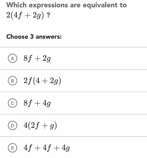 Which expressions are equivalent to 2(4f+2g) ?
